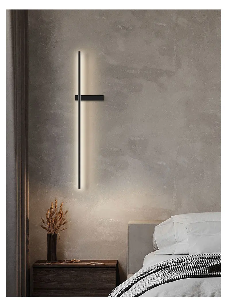 Description Picture 6 of itemLong strip wall lamp bedroom bedside lamp modern minimalist wall lamp living room TV background grille line wall lamp