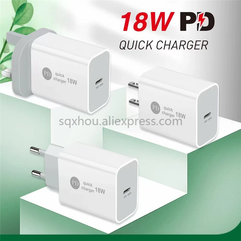 

200Pcs UK/EU/US/AU USB Type C Mini Quick Charge QC 3.0 PD 18W Mobile Phone Charger For iPhone Samsung Xiaomi Fast Wall Chargers