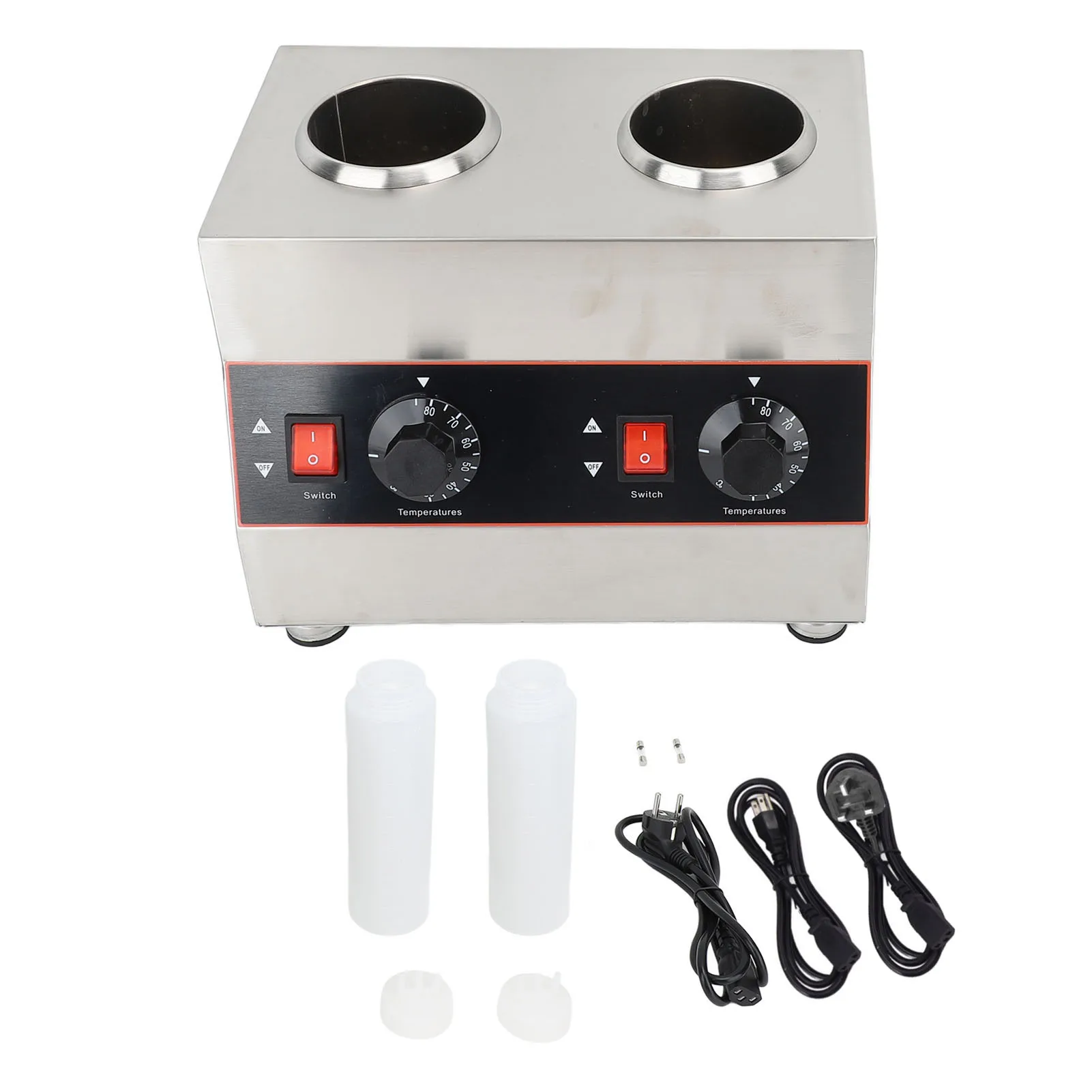 1300ml Commercial Sauce Warmer Cheese Dispenser Hot Fudge Warmer 30‑85&deg;C Temp Adjustable Double Bottles Nacho Cheese 320W