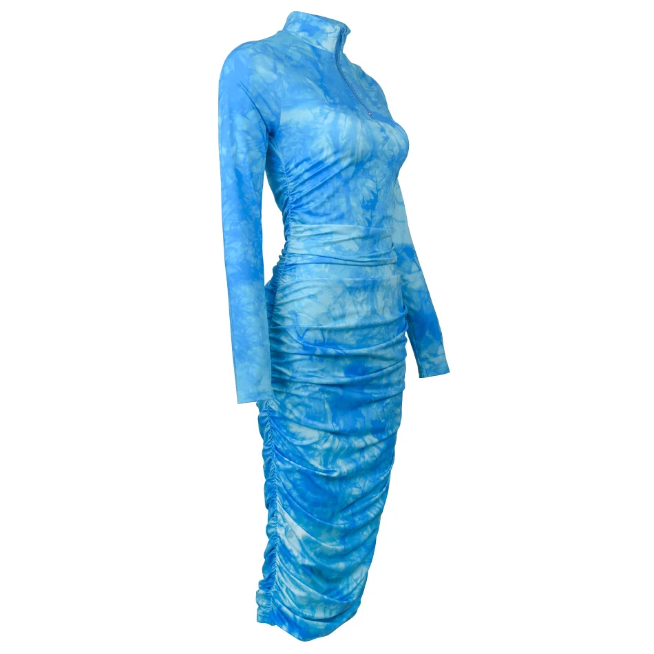 blue tie dye dress kylie jenner Kylie Jenner Met 2023 Gala Red Crepe Sky Blue Slit Long Train Dress