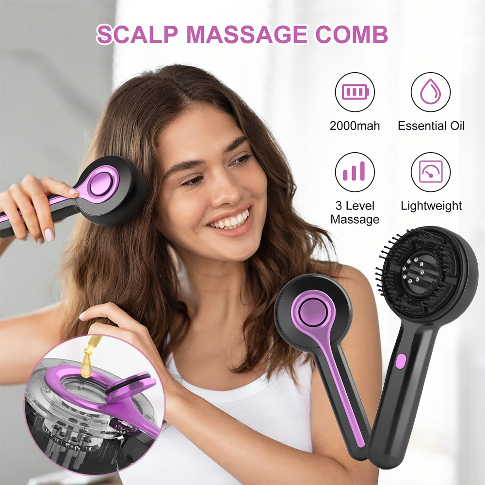 الكهربائية الاهتزاز تدليك مشط إعادة نمو الشعر تدليك فروة الرأس رئيس مدلك النفط السائل قضيب مقاوم للماء فروة الرأس مدلك فرشاة