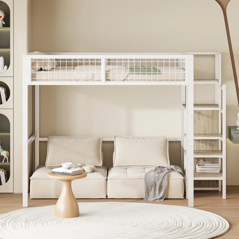 Multifunktionales Heim-Möbelset Schwarzer Kleiderschrank Eisenrahmen-Kinderbett 140*200 Hochbett mit Leiter Robustes Aufbewahrungsregal Platzsparend – Detail 13