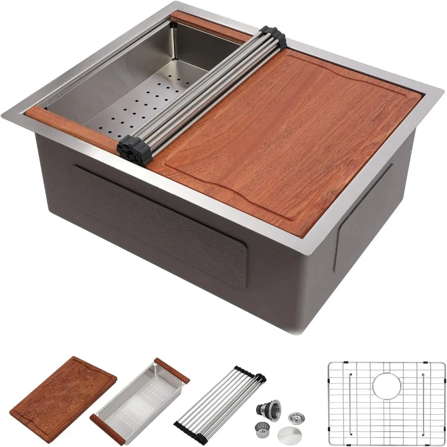 33 Inch Undermount Kitchen Sink Workstation 16 Gauge Stainless Steel Large Single Bowl Under Counter Kitchen Sinks Basin 6
