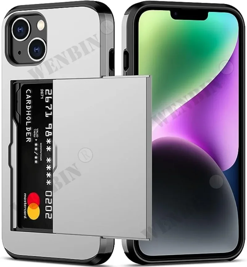 thumbnail image 1 of Case For iPhone 15 14 13 12 Pro Max Plus Holder Heavy Duty Protective Dual Layer Shockproof Hidden Card Slot Slim Wallet Cover, 1 of 5