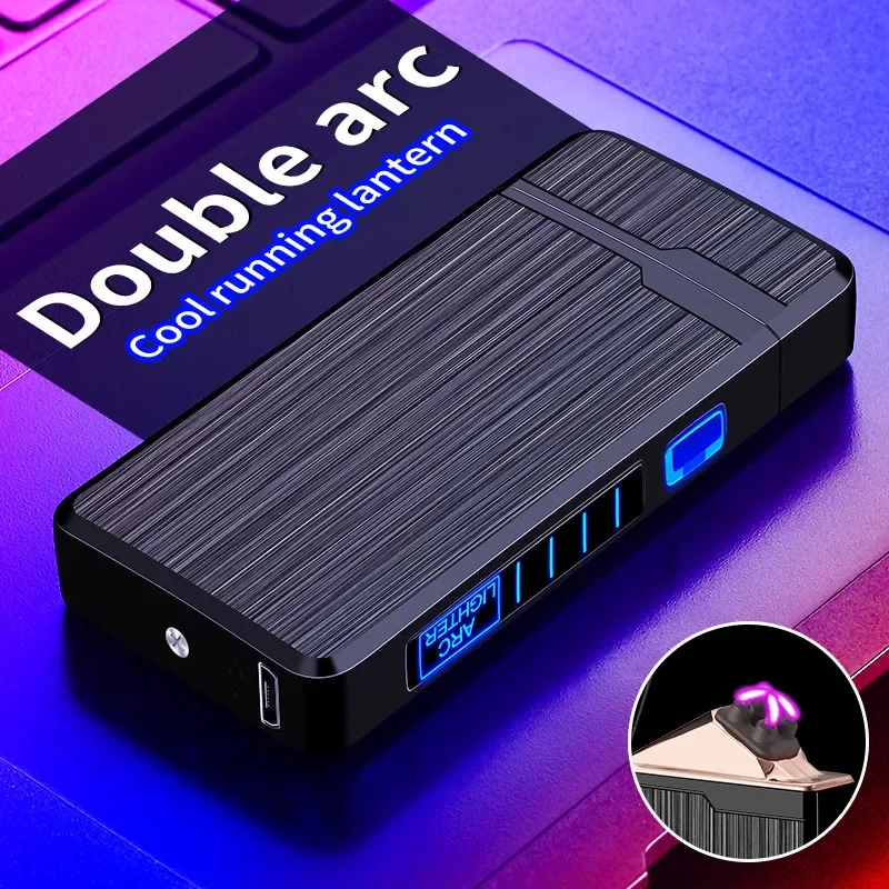 

Hot Metal Outdoor Windproof Pulse Dual Arc USB Lighter LED Display Power Touch Sensor Ignition Cigarette Lighter Men's Gift