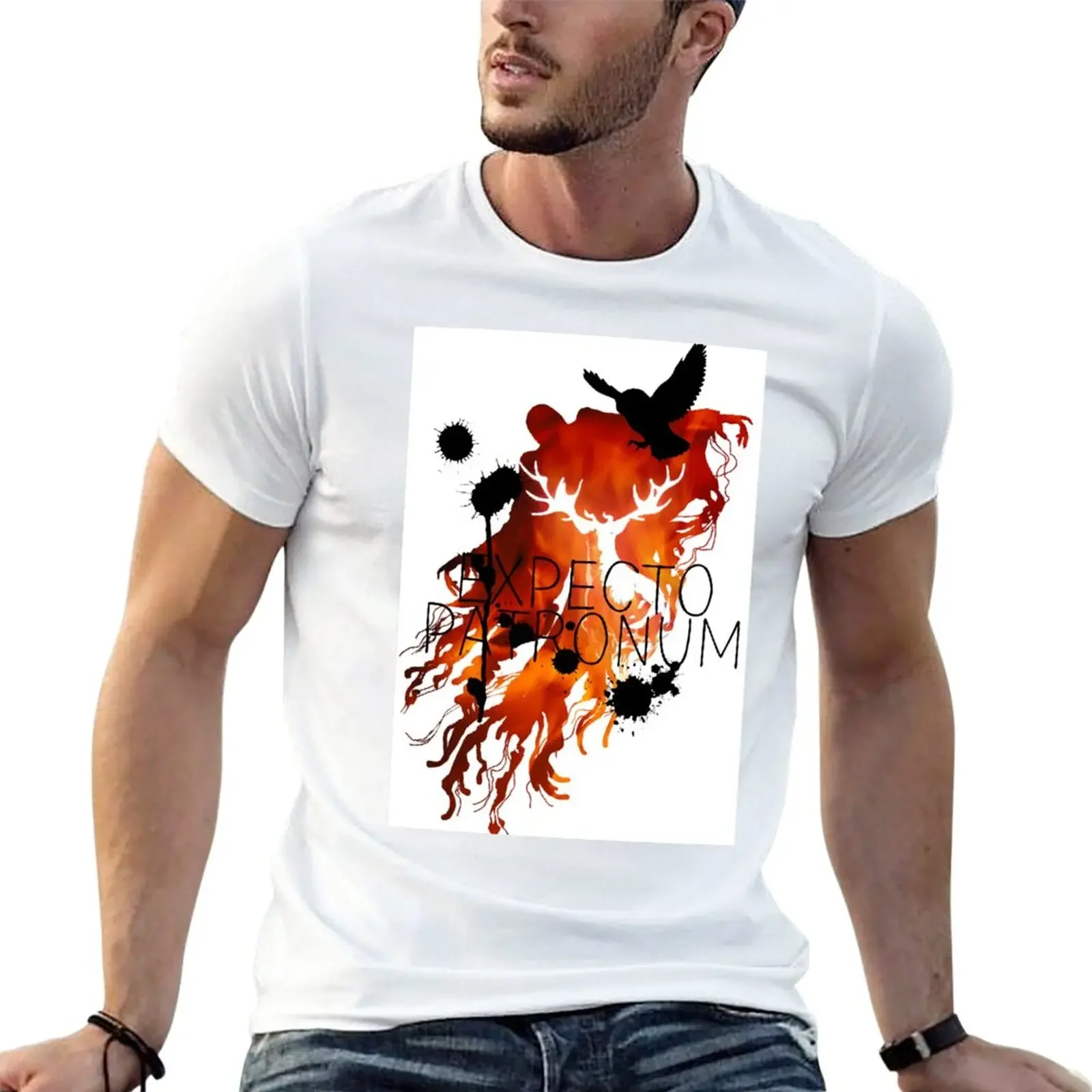 Skelto Patronum Hedwig Fire T-Shirt Sublime Summer Top Boys Whites Mens Workout Shirts