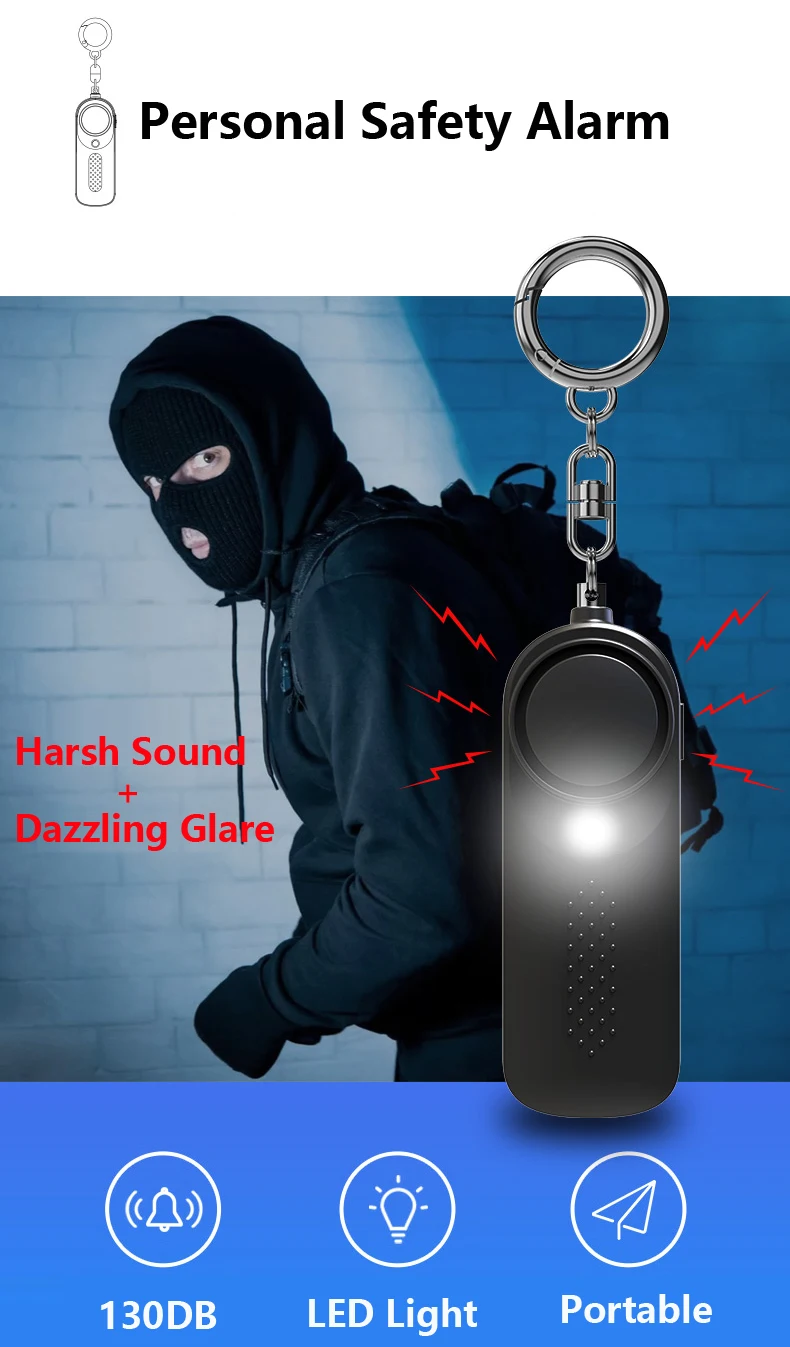 130db Protect Alert Personal Defense Siren Anti-attack Security for Children Girl Older Women Carrying Loud Panic Alarm