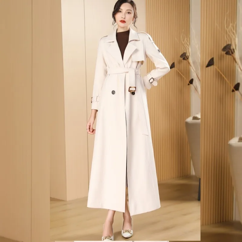 2023 Autumn New Women Long Knee-Length Trench Coat Female Temperament Leisure High-End Outwear Fashion Casual Solid Color Parkas