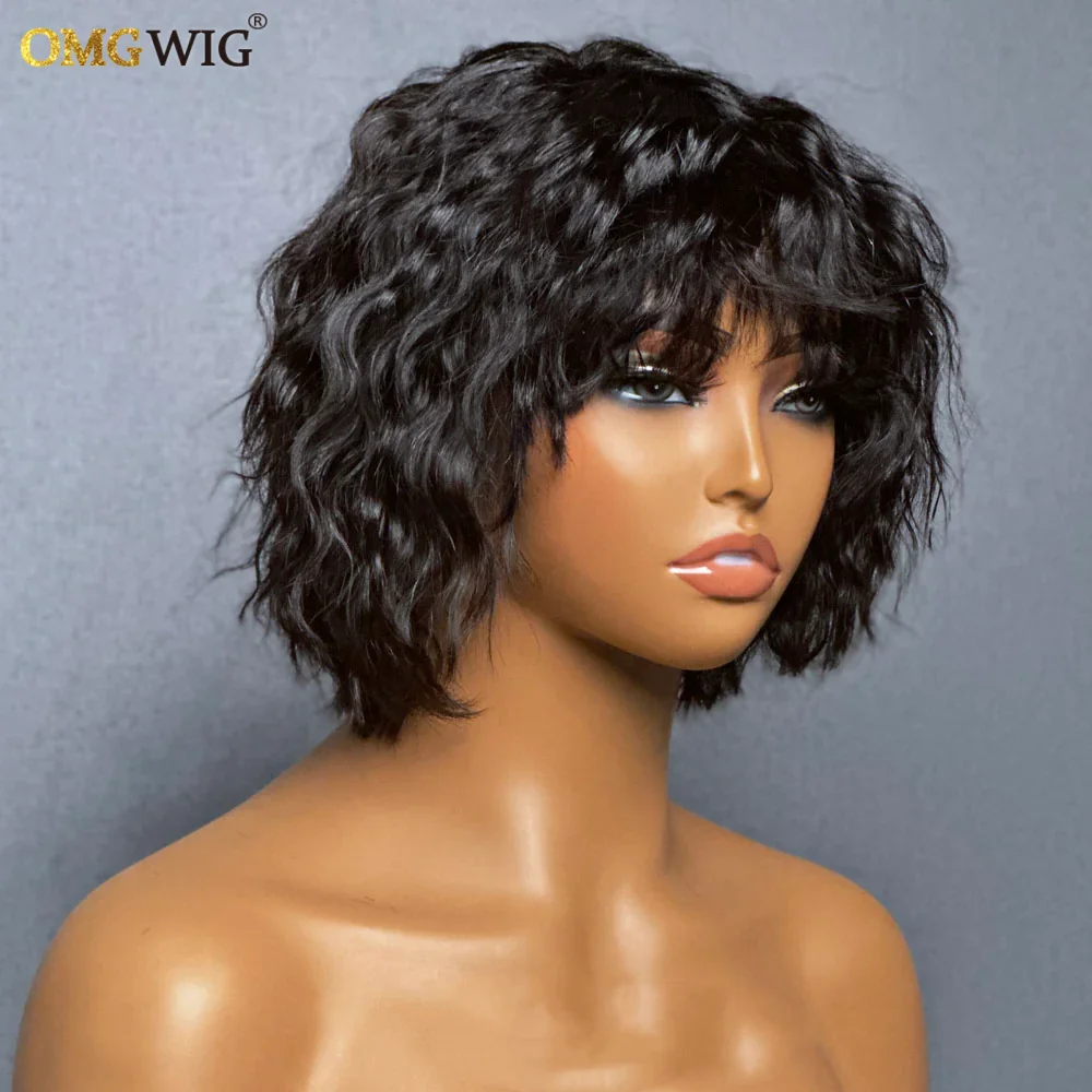 4x4 Glueless Lace Wolf Cut Curly Wig With Bangs 5x7/4x4 Ready To Go Short Wavy Human Hair Wig For Women Brazilian Preplucked