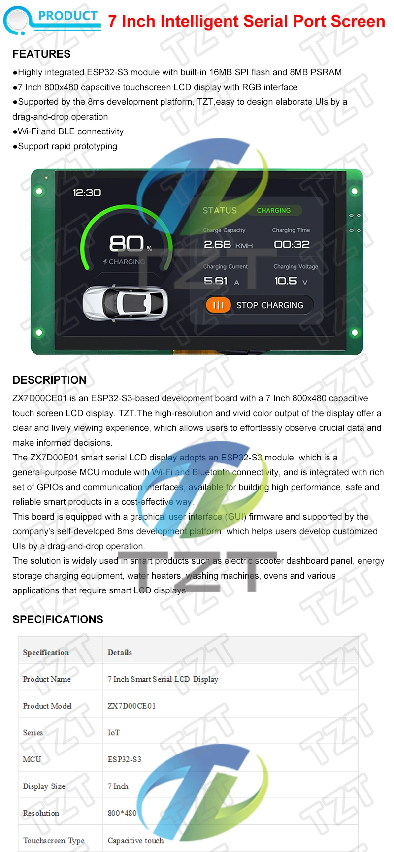 7,0 Zoll 800x480 kapazitives Touchscreen-LCD-Display mit RGB-Schnittstelle ESP32-S3-Modul mit integriertem 16 MB SPI-Flash und 8 MB PSRAM – Detail 1