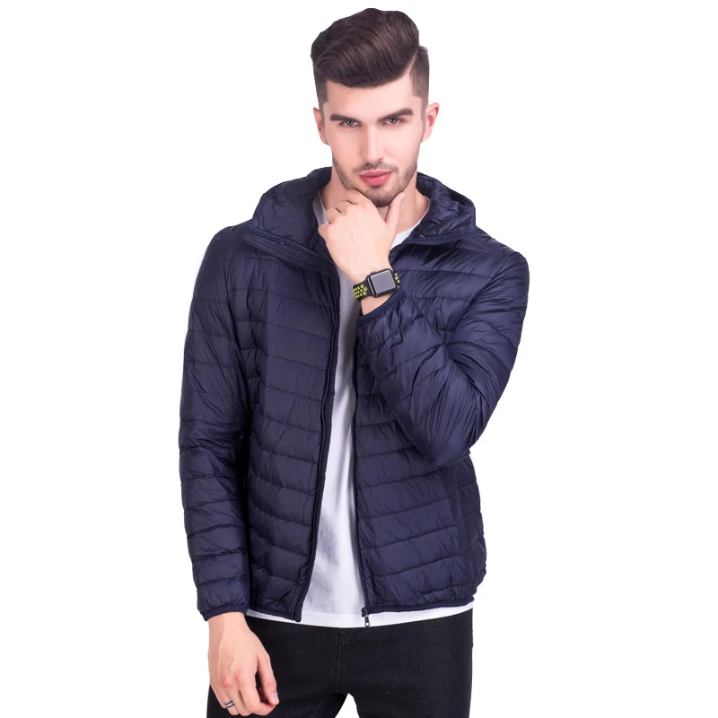 Mens Fashion Winter Jackets Ultra Light Windproof Hooded White Duck Down Coats Casual Autumn Portable Puffer Jackets Warm Parkas