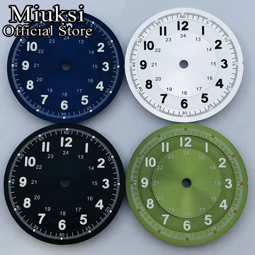 Enhanced Black Blue Green Silver Luminous Watch Dial, 29mm