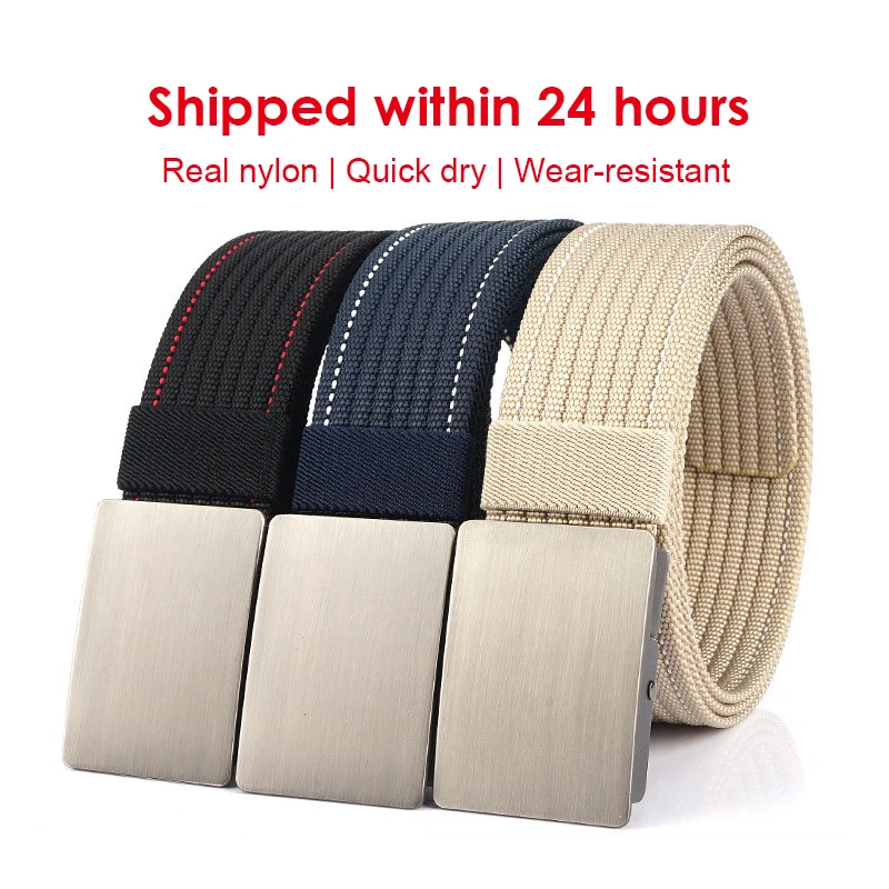 HSSEE New Casual Belt for Men Alloy Metal Automatic Buckle Tactical Outdoor Belt Silver Brown Work Male Waistband Gift