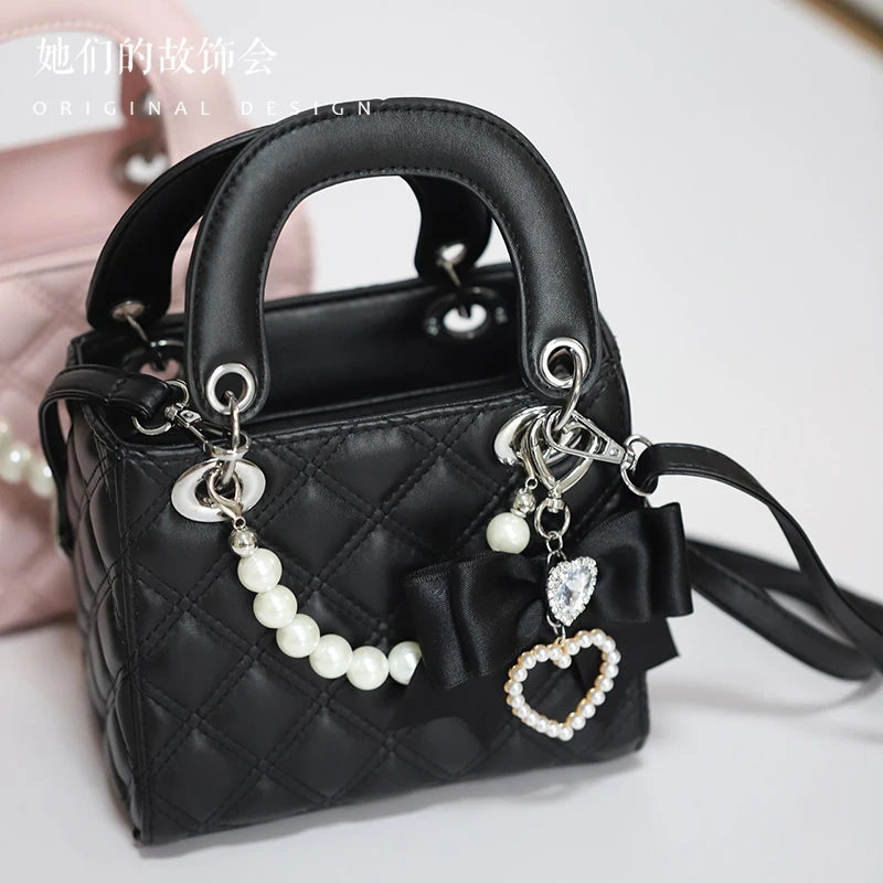 Mine Mass-Produced Japanese Girl Hand Made Bag Bowknot Sweet Cool Diana Bag with Bag Pendant Ladies Small Leather Bags 4
