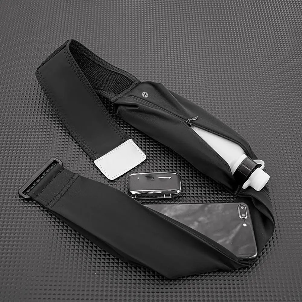 with 3 Pocket and Water Bottle Holder Slim Running Belt Invisible Zipper Polyamide Waist Belt Pack Pink Black