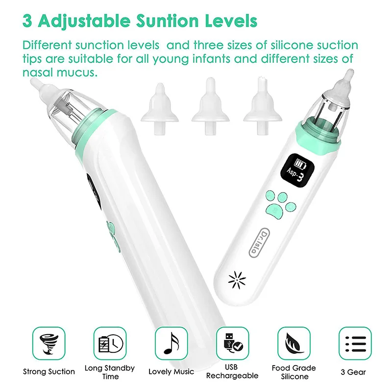 Dr.isla Baby Nose Cleaner Silicone Adjustable Suction Electric Child Nasal Aspirator Safety Convenient Low Noise BPA Free 2