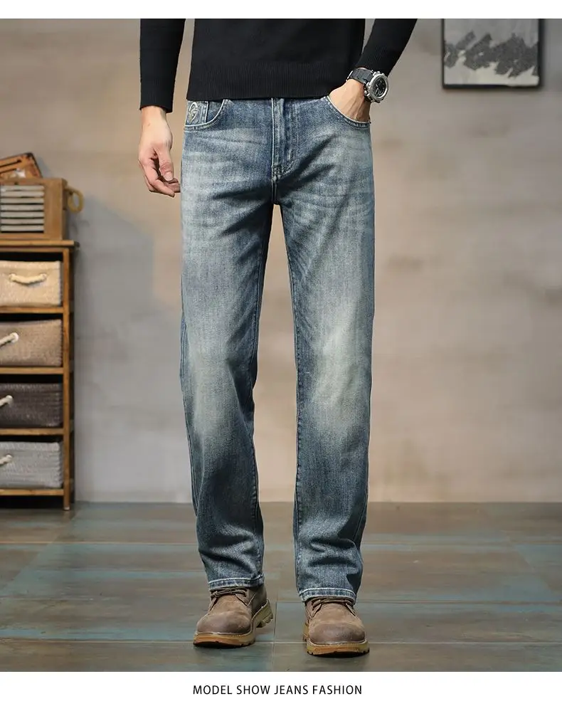 Men’s high‑waist vintage blue stretch Big Bull jeans with straight‑leg fit 009