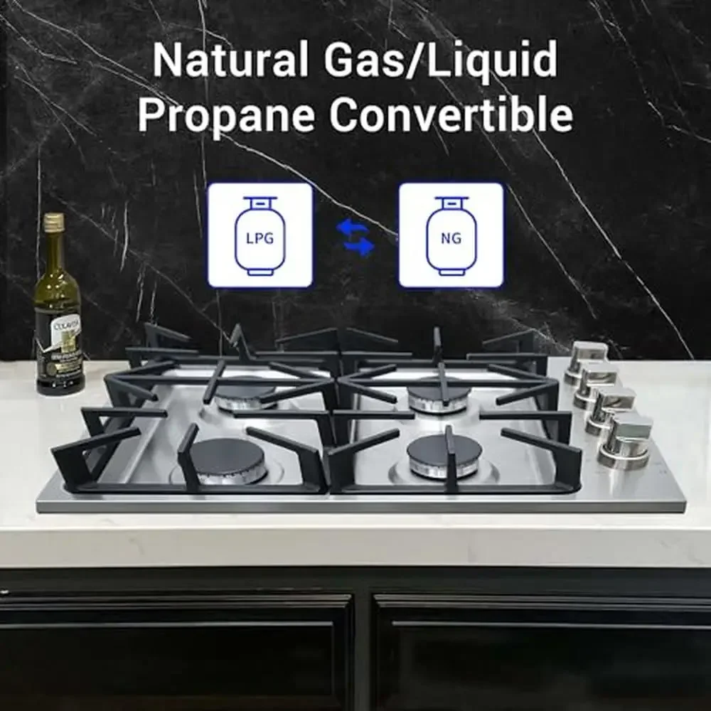 30" NG/LPG Gas Cooktop 4 Sealed Burners Stainless Steel 18000BTU Max 5