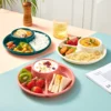 WORTHBUY Round Salad Plate Dishes Reusable Divided Dinner Plate With Fork Spoon Student Kid Food Plate Dishwasher&Microwave Safe 2