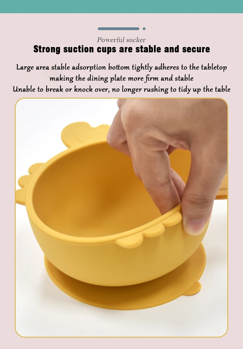 Description Picture 4 of itemChildren Dining Plate Cartoon Crab Suction Cup Anti Slip Food Grade Silicone Baby Self Feeding Training Complementary Food Bowl