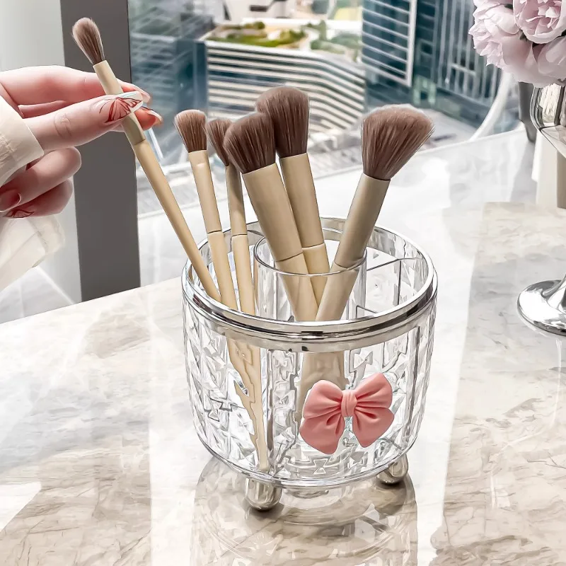 Rotating Cosmetic Makeup Organizer Storage Tube with Lid Clear Organizer Box Makeup Brush Holder Acrylic Organizers Bathroom 3