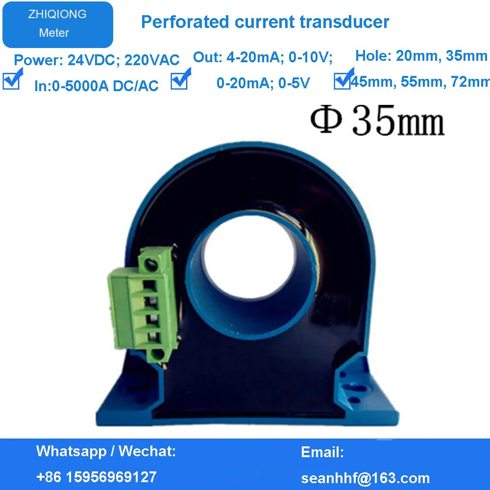 

AC DC current transmitter module Hall DC voltage three-phase perforated current sensor 0-1000A to 4-20mA