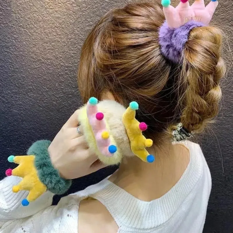

New Style Hair Tie Crown Cute Plush Girl Rubber Band Sweet Children Accessories