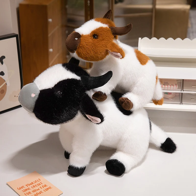 Simulation Cattle Animal Plush Doll Soft Stuffed Cow Bull Plush Toy Farm Game Props Lifelike Animal Model Great Gift for Kids