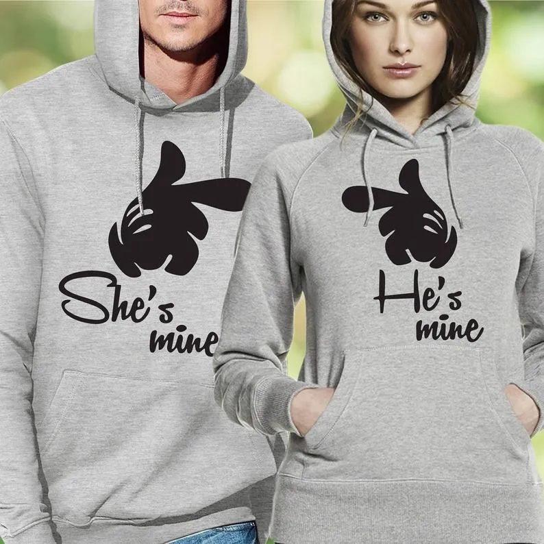 Hes Mine 프린트 후드, 맨투맨 여성 의류, 플리스 커플 여성