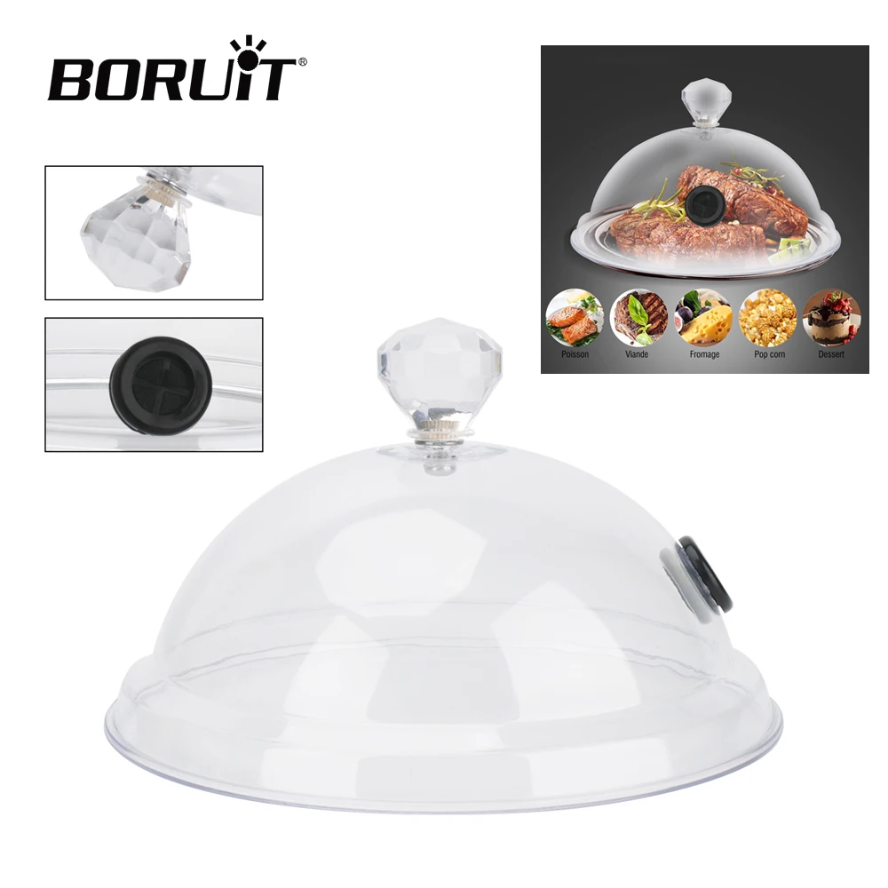 BORUiT 6/10/12 Inch Smoke Lid Molecular Cuisine Cover Hood for Smoking Food Cold Generator Kitchen Tool Cooking Meat BBQ Grill kitchen utensils smoke infuser smoke infuser accessory