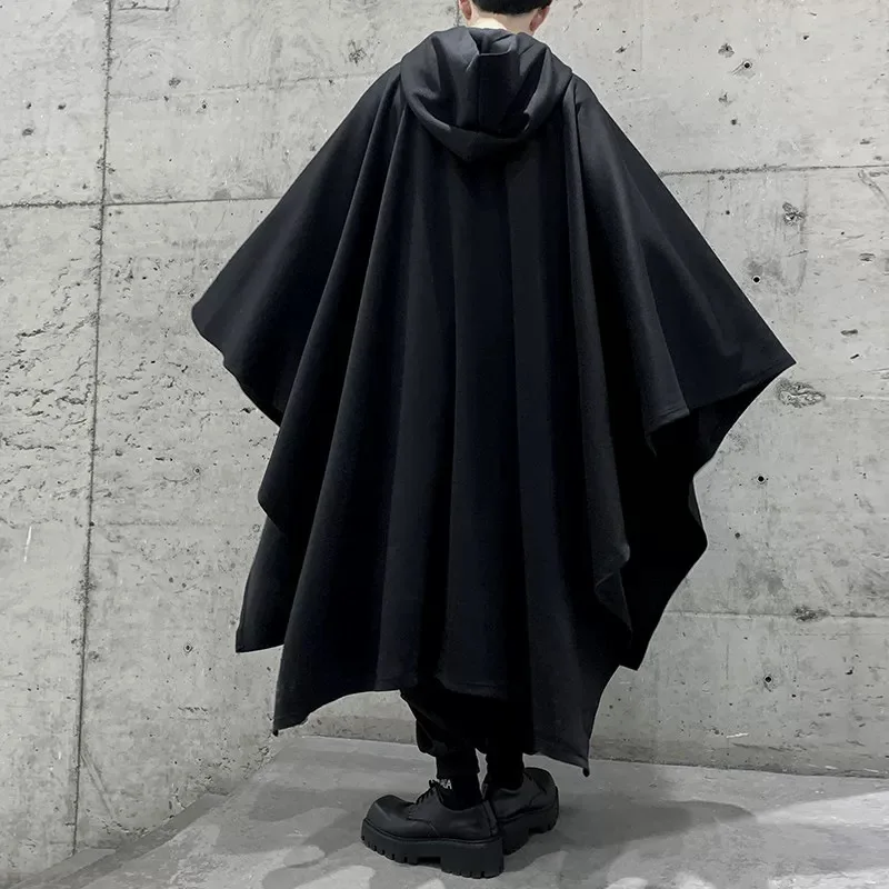 2025 Spring Autumn Hip Hop Punk Hooded Cloak Oversize Trench Coat Men Gothic Vintage Long Cape Cosplay Costume