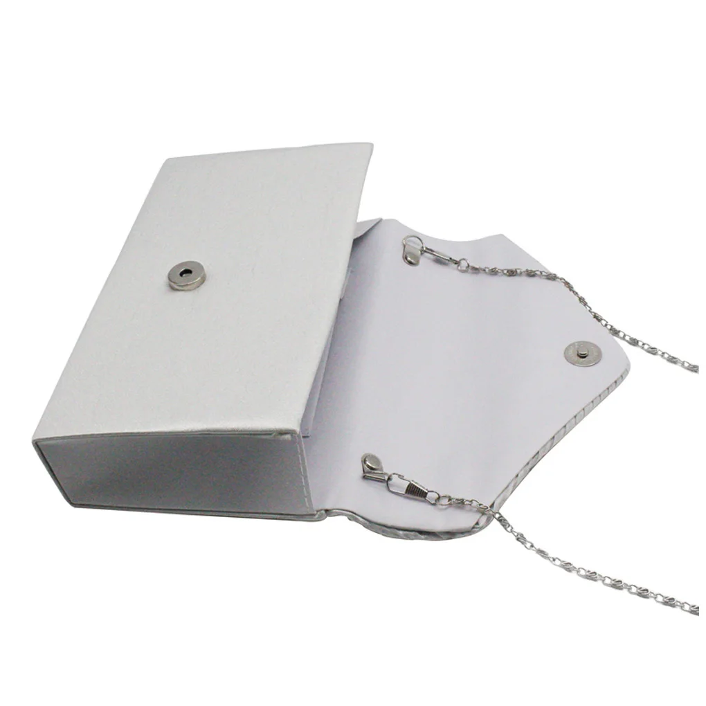 Polyester Women Envelope Bag Rectangular Rhinestone Replacement Stylish Solid Color Party Bridal Handbag White