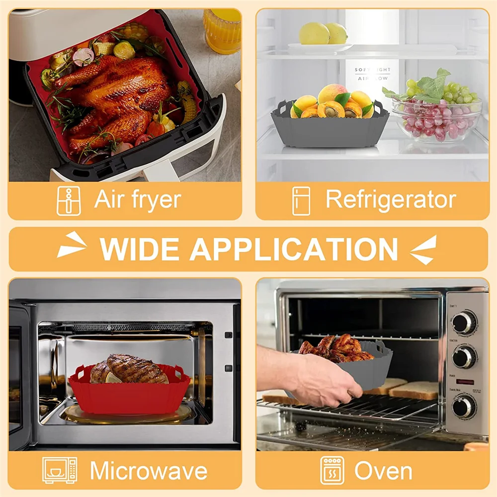 Air Fryer Liners Air Fryer Baking Tray Air Fryer Accessories Air Fryer Silicone Tray Air Fryer Basket Silicone Air Fryers Oven Baking Tray Pizza Fried Chicken Airfryer Silicone Basket Reusable Airfryer Pan Liner Accessories