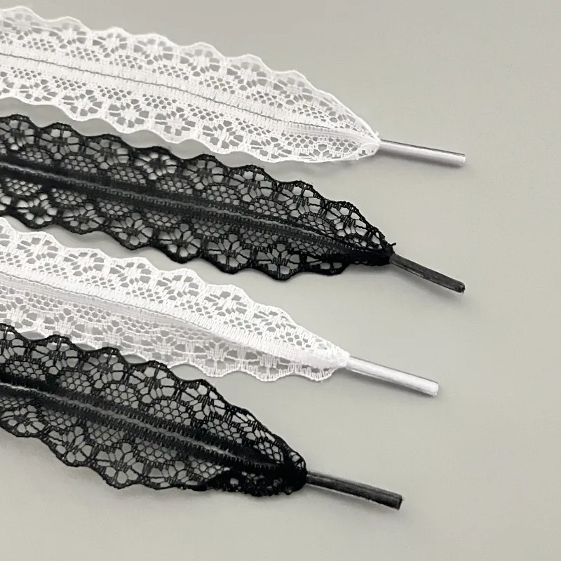 Elegant Black and White Lace Shoelaces