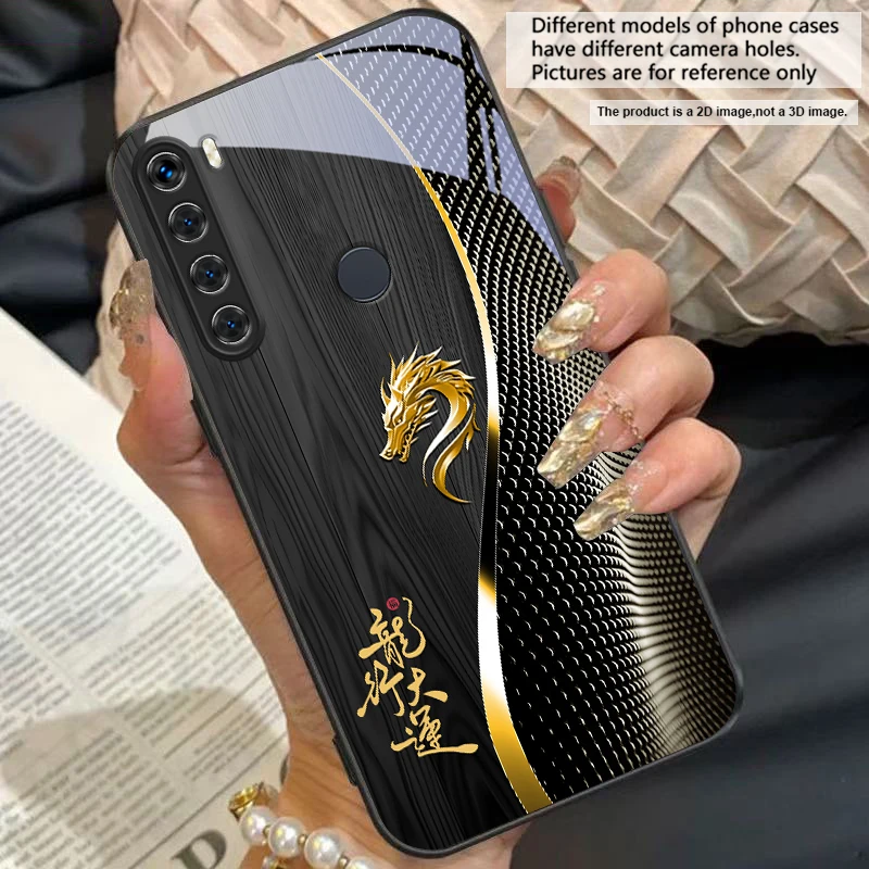 Elegant Black Tempered Glass Phone Case with Traditional Dragon Totem Design