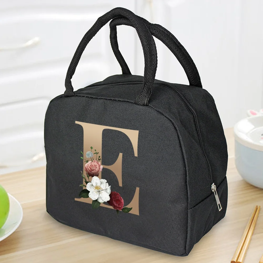 Lunch Bag Cooler Tote Portable Insulated Thermal Canvas Bag Food Picnic Unisex Travel  Lunchbox Organizer Bags Gold Letter Print
