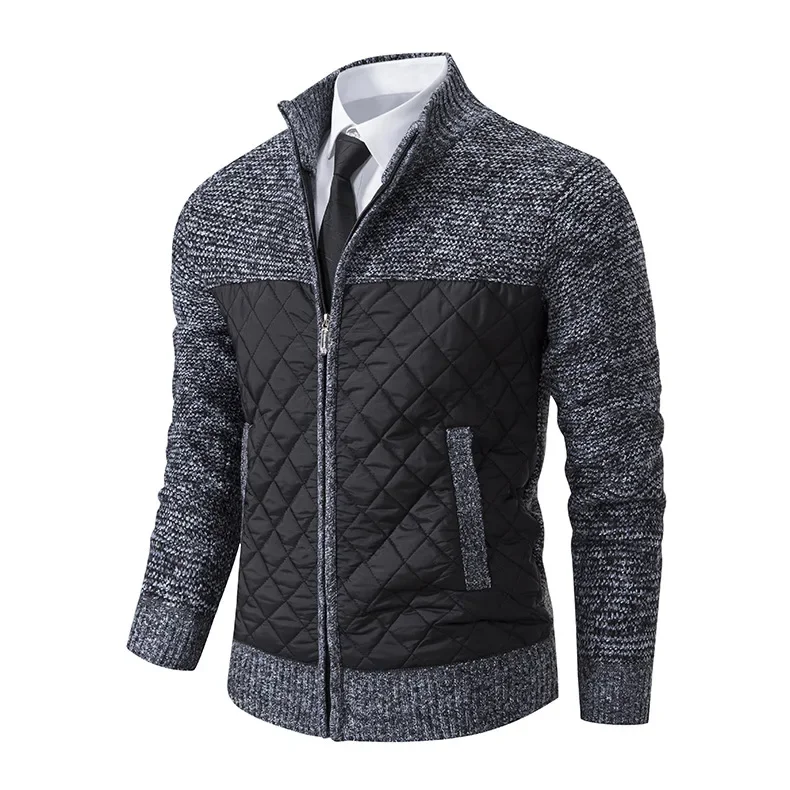 Description Picture 3 of item2023 New Cotton Thickened Men's Sweater Jacket Large Long Sleeve Zippered Knitted Coat Stand Up Collar Cardigan