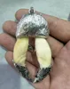 Chinese Collection Teeth Inlaid Tibetan Silver Wolf Head Pendant Amulet 2