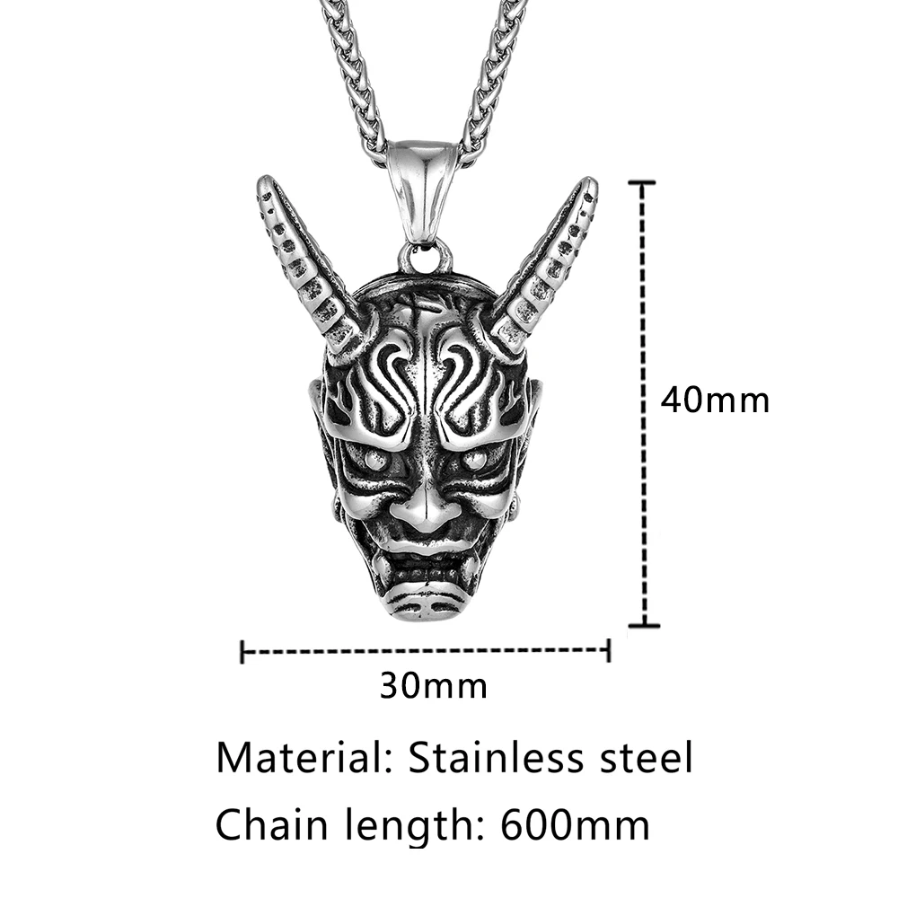 Stainless steel Evil Oni Noh Hannya Mask Pendant Necklace Wallet