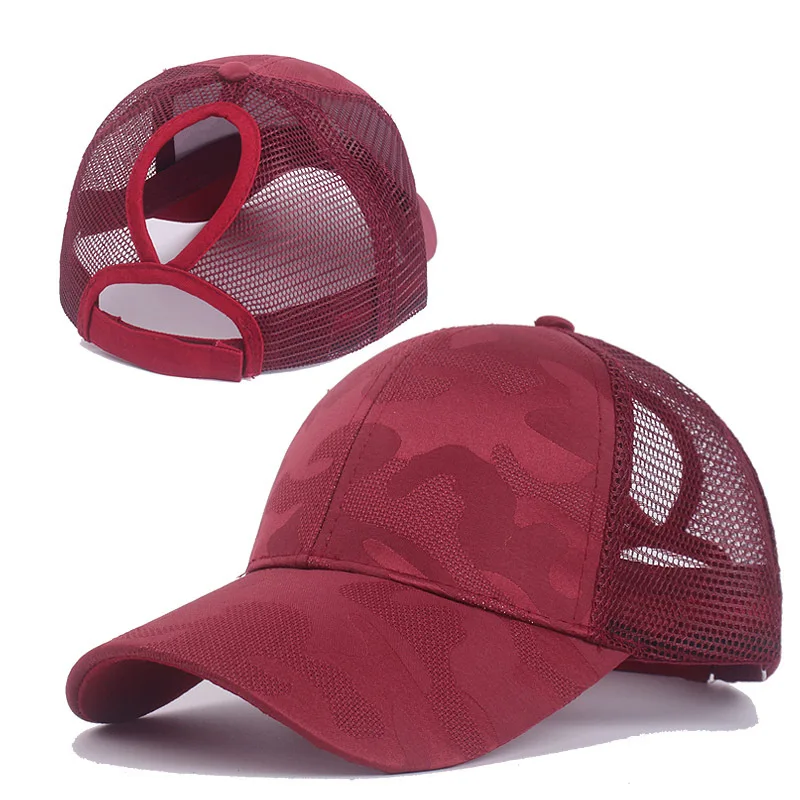 2024 New Summer Camouflage Mesh Trucker Hat Snapback Cap Chapeau Femme Fashion Messy Hair Bun Ponytail Baseball Caps for Women 4