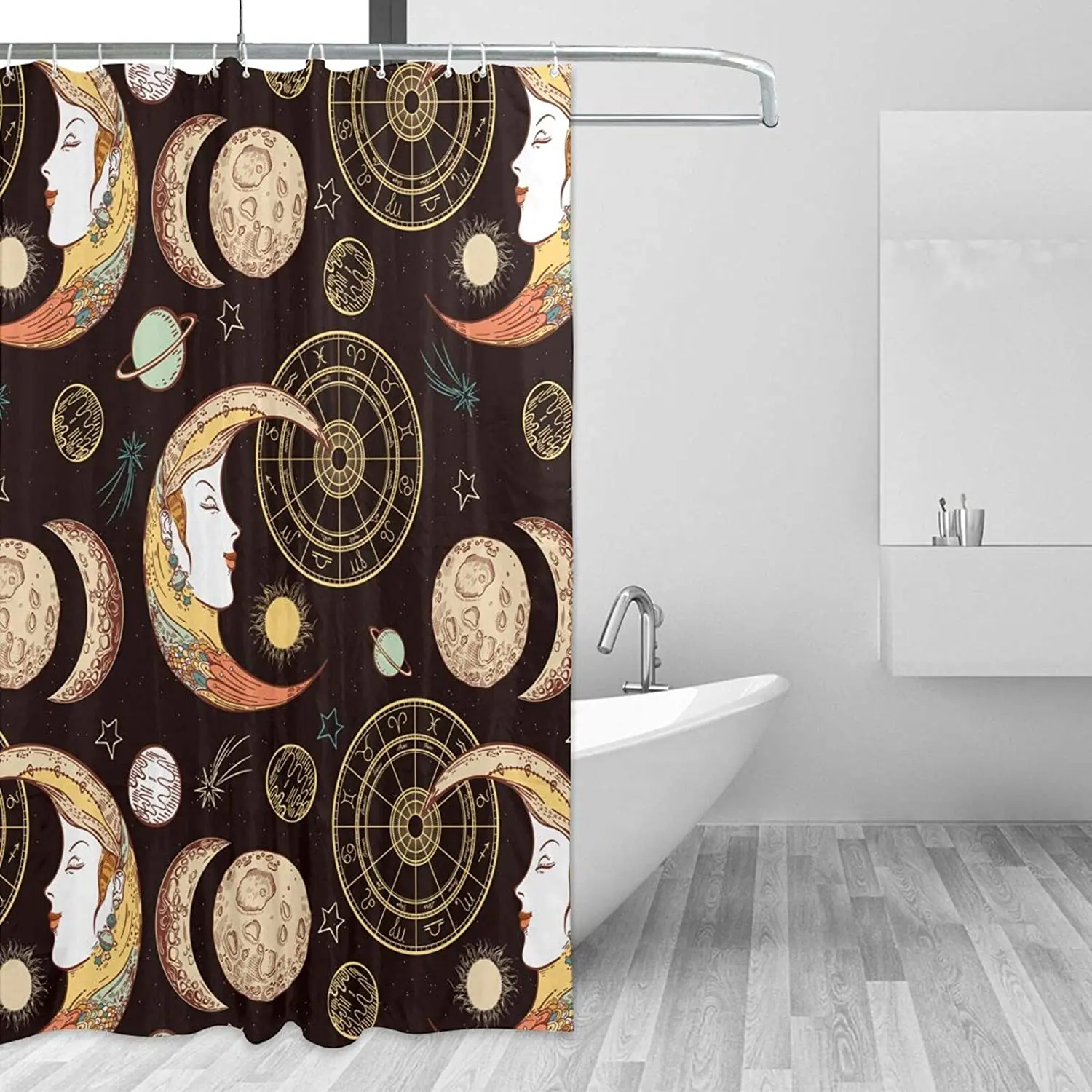 

Shower Curtain Moon Sun Zodiac Planets Stars Astrology Constellation Bathroom Curtains Waterproof Home Hotel Bath Art Decor