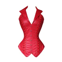 Steampunk Faux cuir Corset gilet pour femmes gothique côté à lacets acier désossé PU Corset taille minceur formateur corps Shaper Korset 5