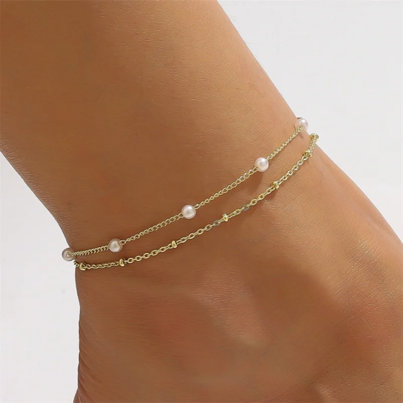 Fashion Cubic Zirconia Geometric Pendant Anklets Women INS Trendy Beach Accessories Hawaii Party Gift Jewelry RAKOL