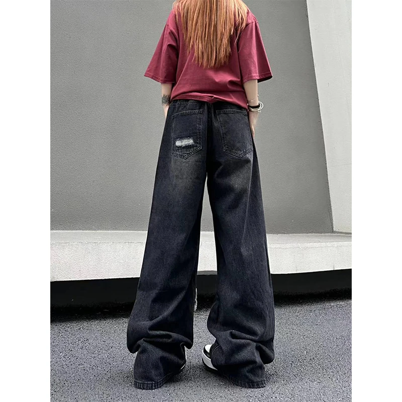 Mexzt-レディースy2kヴィンテージデニムジーンズ、特大、ブラック