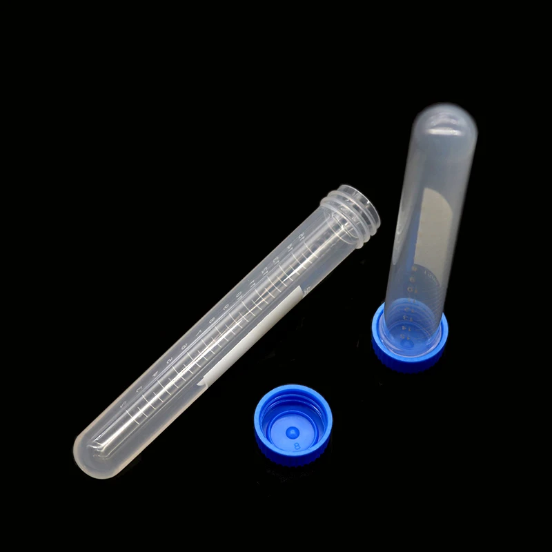 10 Pieces 15ML Plastic Scale Spiral Blue Lid Round Bottom Centrifuge Tube Container Science Laboratory Analysis Test Tube