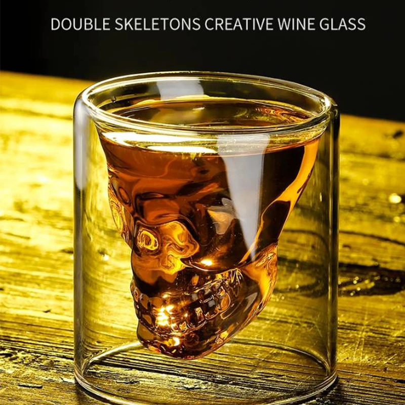 Glass Cup Shot Glasses for Vodka Skull Head Wine Mug Crystal Beer Whiskey Double Wall Drinking Bar |
