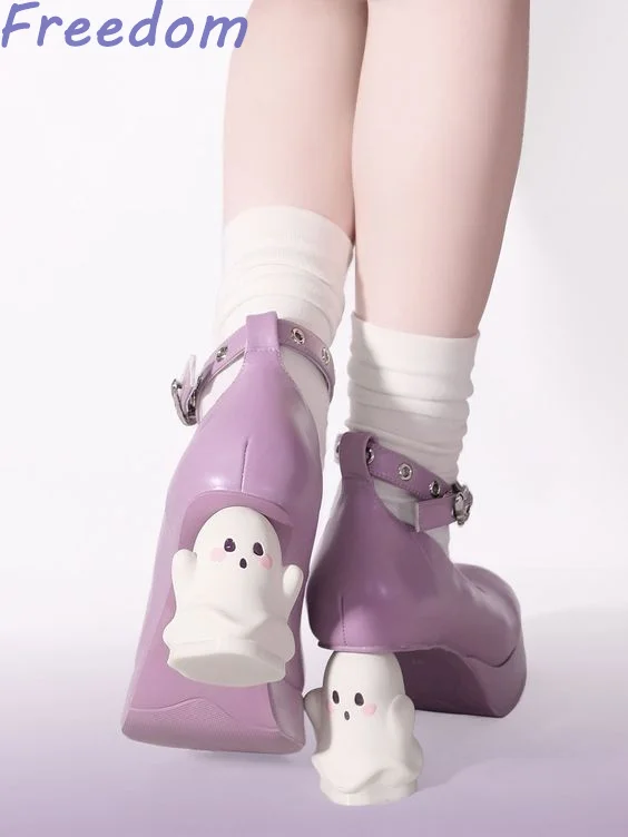 Halloween special sweet shoes y2k subculture punk ghost heel mary jane shoes ankle strap purple black pumps women high heels platform high heels sandals