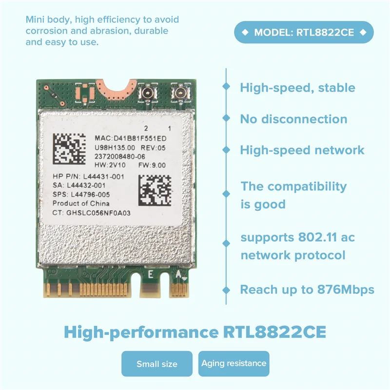 C9-RTL8822CE 무선 네트워크 카드 2.4G/5G 듀얼 밴드 기가비트 Wifi..