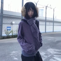 Karrram Japanese Y2k Purple Striped Cardigan 2000s Style Turtleneck Knitted Jacket Vintage Harajuku Zipper Knitwear Korean 90s - Image 4