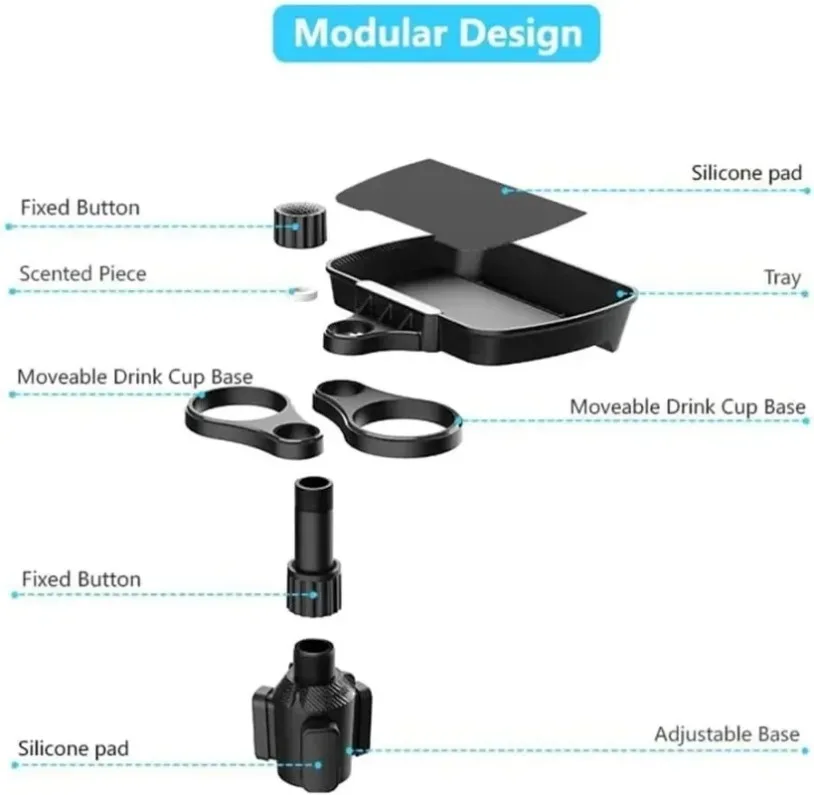 VIKEFON Car Cup Holder Expander Tray Detachable 360° Rotation Car Beverage Storage Rack Cup Holder Food Trays Eating Tray Table